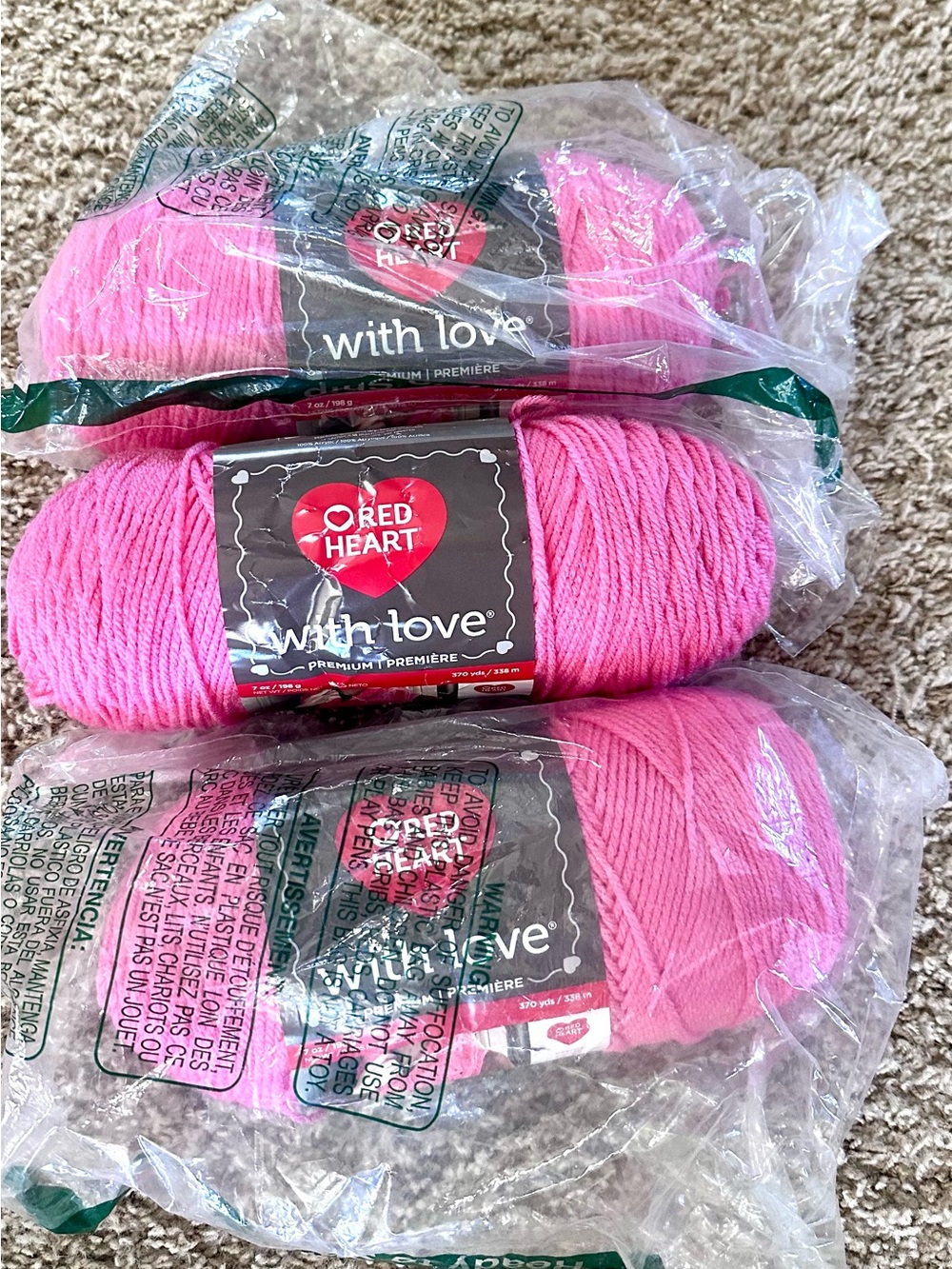 With Love Pink Acrylic Yarn - Soft Pink Skeins